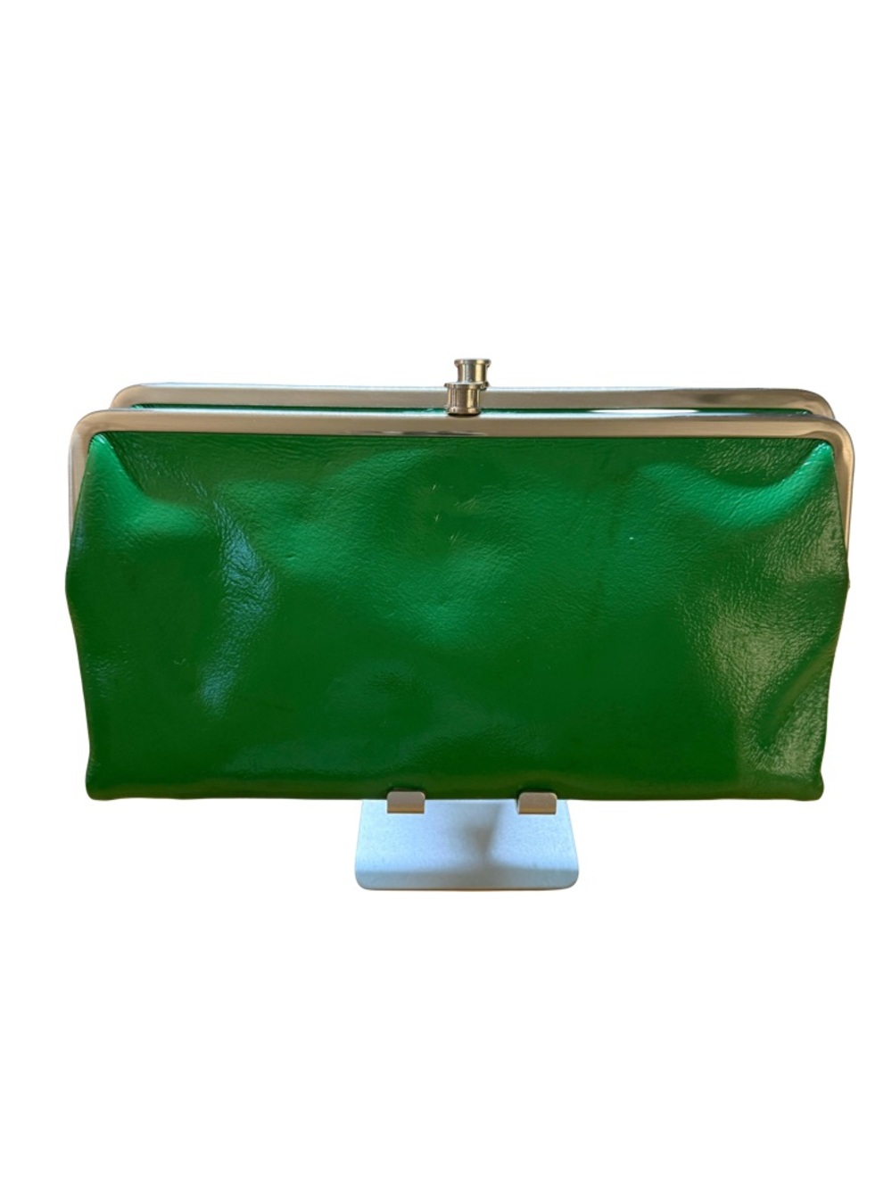 HOBO Green Leather Frame Clutch with Silver Tone Hardware